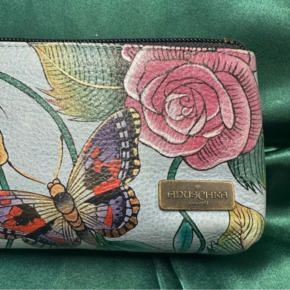 Anuschka Hand-Painted Leather Floral Butterfly Cosmetic Bag - Picture 4 of 10